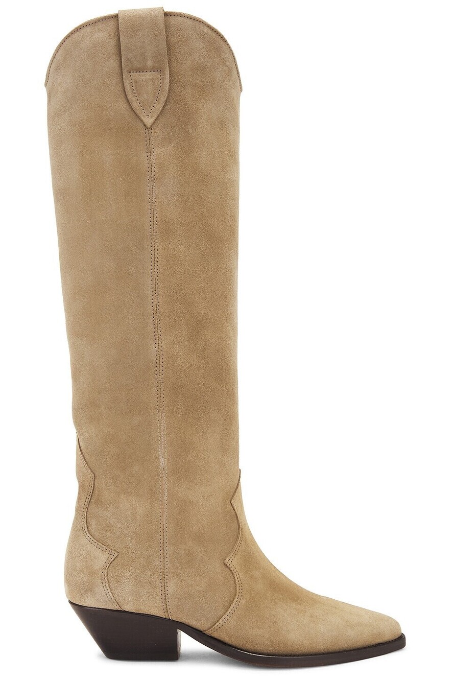 Isabel Marant Denvee Boot in Taupe tan suede leather knee high cowboy heel